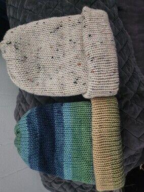 Brand NEW w/tags! Hand Knitted Beige Speckled & Multicolor Beanie Hats